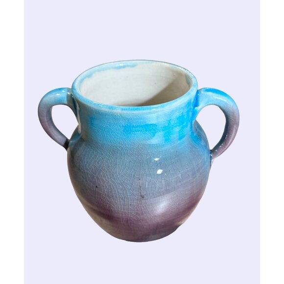 Vintage Pisgah Forest 2 handled Vase turquoise and maroon - Picture 4 of 12